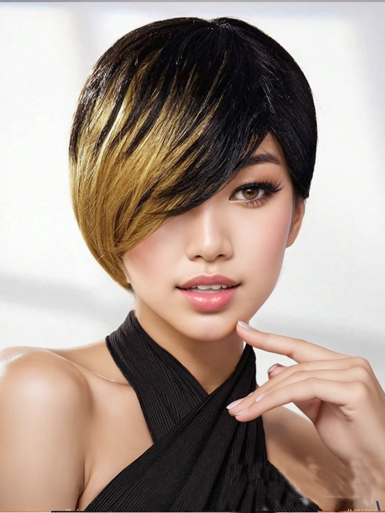 Short Pixie Cut Wig Human Hair Cheap - Krótka peruka z fryzurą Pixie Prosta