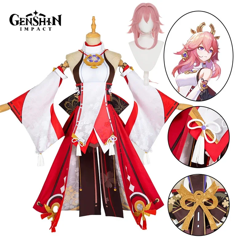 Synthetic Wigs - Kostium Cosplay Yae Miko Gra Genshin